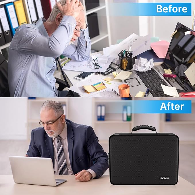 ENGPOW 5200℉ Fireproof Document Box with 25 Pockets Accordion File Folder | Heat Insulated Water Resistant File Organizer Box with Lock,Soft Case,Home Travel Safe Storage for Important Documents,Black