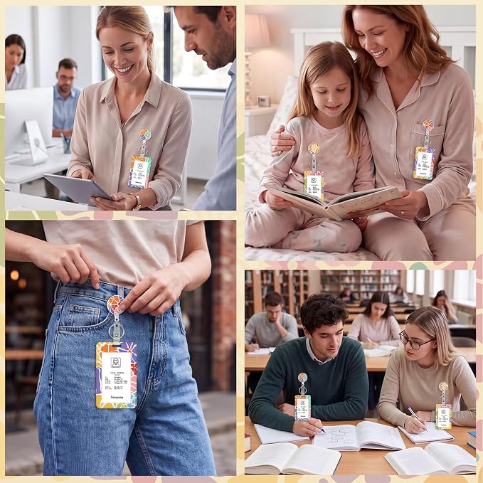 3 Set Badge Holder Retractable Reel Bloom ID Badge Holders with Clip Cute Name Badge Holders for Teacher Nurse Doctor Student Office Workers