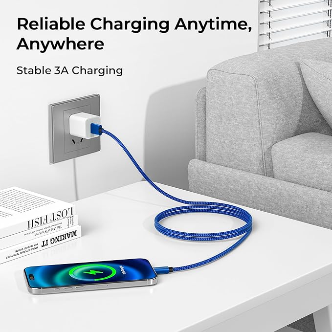 Basesailor USB Type C Charger Cable 6.6FT 2Pack,Charging Cord for iPhone 16 Pro Max,Kindle Fire HD 7 12th,10 9th,8 10th 2020,Paperwhite 11th 2021 Generation,iPhone 17 16,Galaxy S25 S24,Tab S10,A55 A54