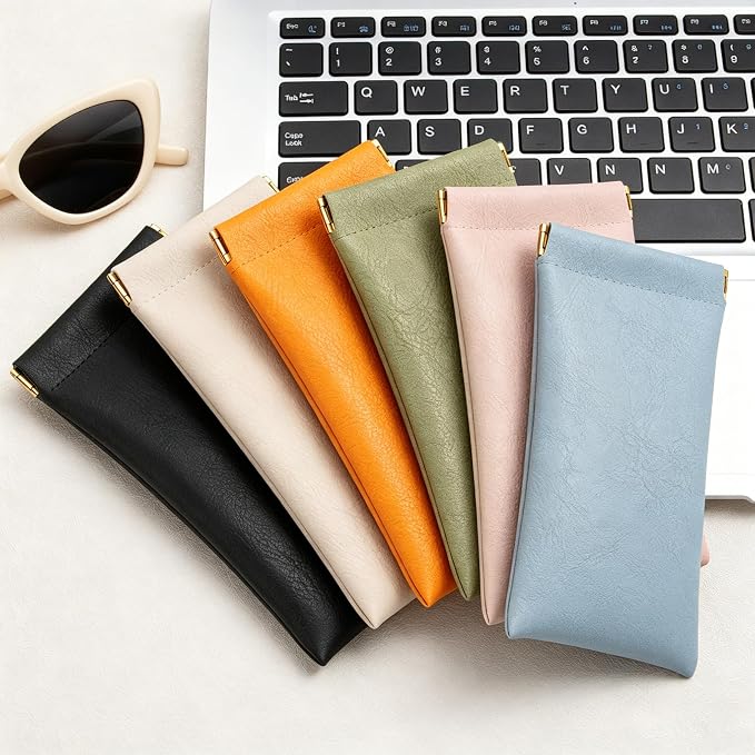 3 pack leather eyewear case PU soft sunglasses bag squeeze top portable lightweight eyewear case for men and women