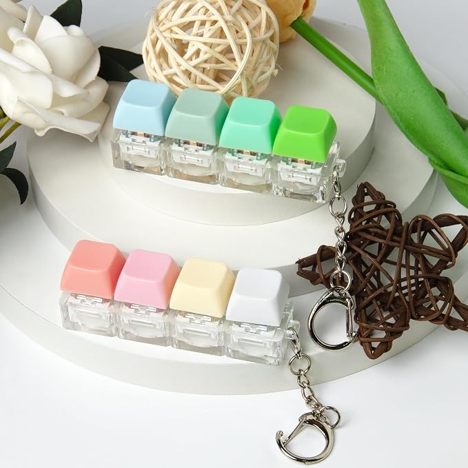 2 PCS Keyboard Fidget Toy, Keyboard Fidget Keychain 4-in-1 Keyboard Decompression Button Finger Clicker Toys, Button Stress Relief Fidget Gifts to Relief Stress (Pink Yellow White Green)