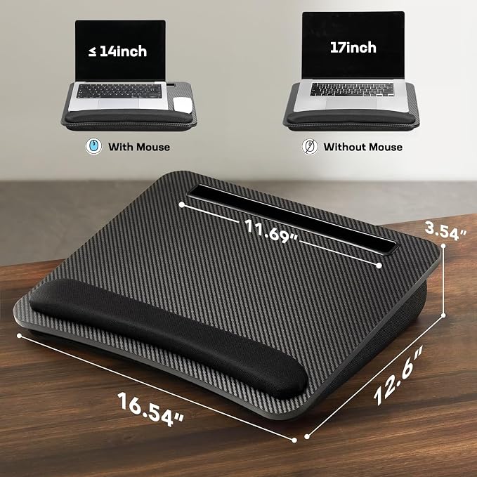 HUANUO Laptop Lap Desk - Portable Lap Desk with Pillow Cushion, Fits up to 15.6 inch Laptop, with Anti-Slip Strip & Storage Function for Home Office Students Use as Computer Laptop Stand- Black