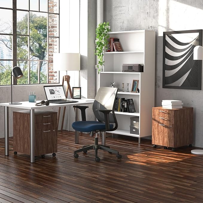 Union & Scale Essentials Mobile Pedestal File, 3-Drawer, Espresso | Left/right install, legal/letter size, 15.6x21.3x24.3 in, box/box/file.