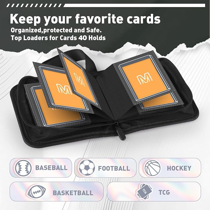 1 Pocket Toploader Binder Holds 40 Cards with 20 Sleeves Collectible Trading Card Album, for 3x4 Toploaders Hard Cases for TCG, MTG, Sports, Baseball, Football, Small Sports Card Book (1Black)