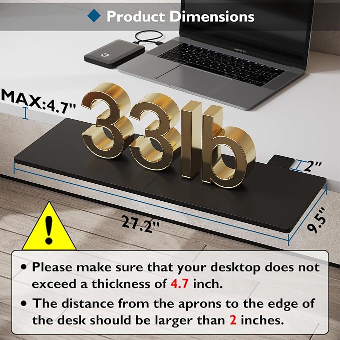 BONTEC Ergonomics Desk Extender Tray, 27.2 x 9.5 Inch, Black Carbon Fiber | 90° Foldable Keyboard Tray Platform, Table Mount Arm Rest Shelf, Clamp on Computer Arm Rest for Office Use