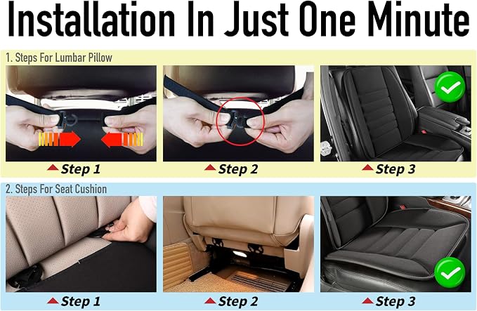 Lofty Aim Car Seat Cushion with Back Support Pillow, Driver Seat Cushion | Comfy Lumbar Support & Seat Cushion, Memory Foam Seat Cushion for Pain Relief, Butt Pillow for Car, Truck, Black