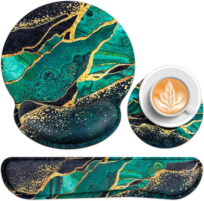 Mouse Pad Green with Wrist Rest Set, 3-in-1 Wrist Support Mousepad | Gaming Mat Pad with Anti-Skid Base,Ergonomic Mouse Pad ,Memory Foam Gel Wrist Rest for Computer Keyboard