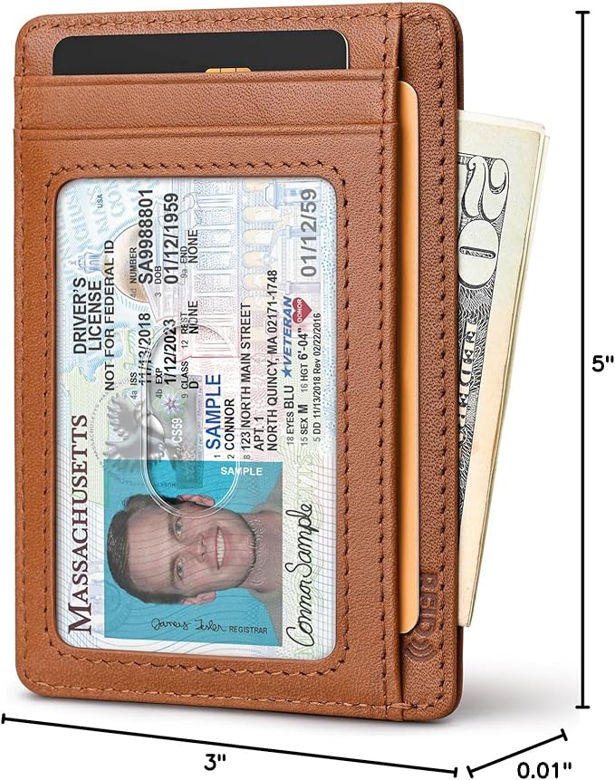 Buffway Slim Wallet for Men Women Minimalist Small Leather Front Pocket Wallets with RFID Blocking and Gifts Box - Bassa Brown