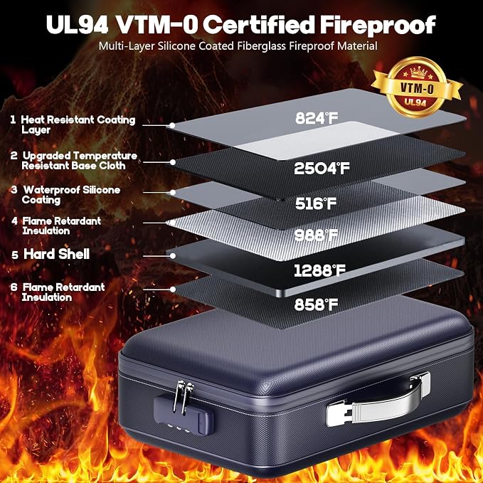 Fireproof Document Box, Hard Case Highly Flame-Resistant Fire Proof Waterproof File Organizer with Lock, Portable Fire Safe for Important Documents & Valuables Storage (Blue, ‎16"*12"*5")