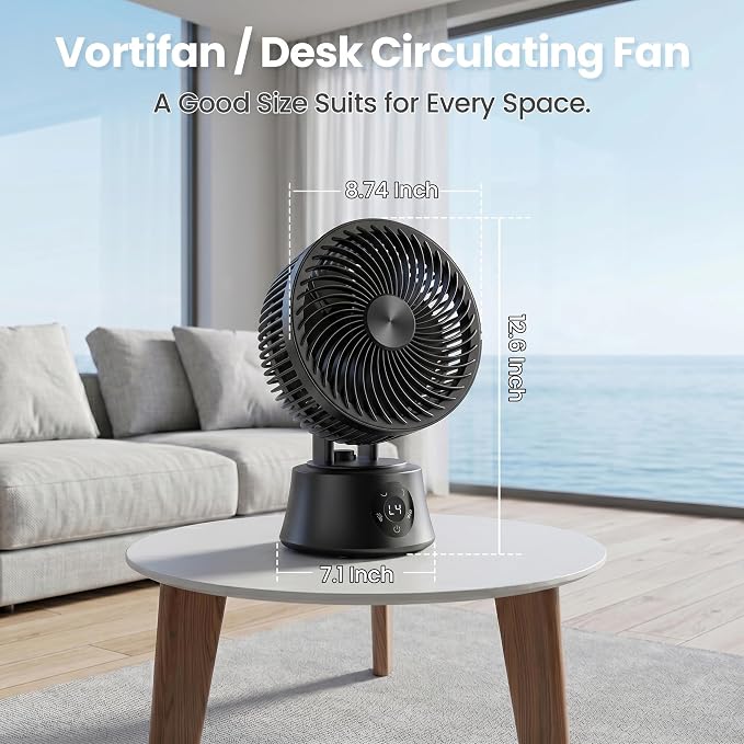 Portable Air Circulator Fan for Bedroom, 13 Inch Automatic 90°+90° Oscillating Fan with 25db Quiet, Remote & Temperature Control, 8 Speeds/Timer, Aroma for Office, Home, Black