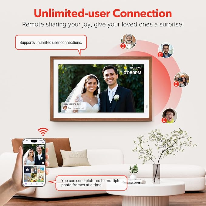 FANGOR 21.5" Large Digital Picture Frame 64GB, WiFi Photo Frame 1920x1080 FHD IPS Display with Remote Control, Auto-Rotate, Wall Mounted, Share Photos/Videos Via Uhale App/USB/SD (No Touch Screen)