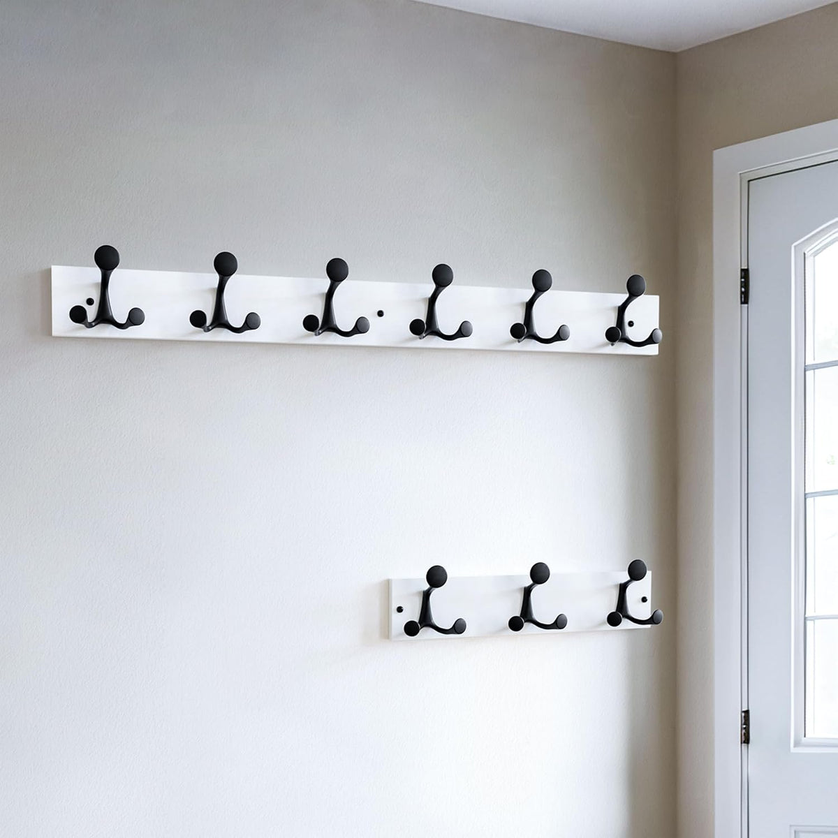 SKOLOO 36-Inch White Wood Coat Rack Wall Mount with 6 Triple Hooks - Ideal for Family Entrances, Classrooms, and Pet Supplies Storage - Perfect Coat Hooks for Wall