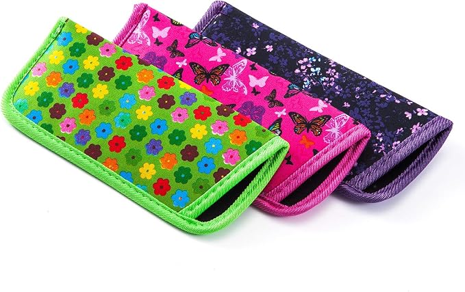 TRIUMPH VISION 3 Pack Reading Glasses Pouch Soft Case Eyeglass Sleeve Slim | Alternative to Bulky Case in bag, Lightweight Lined Padded Protect Optical lens Slip in, Cute Pattern Portable for Daily Use
