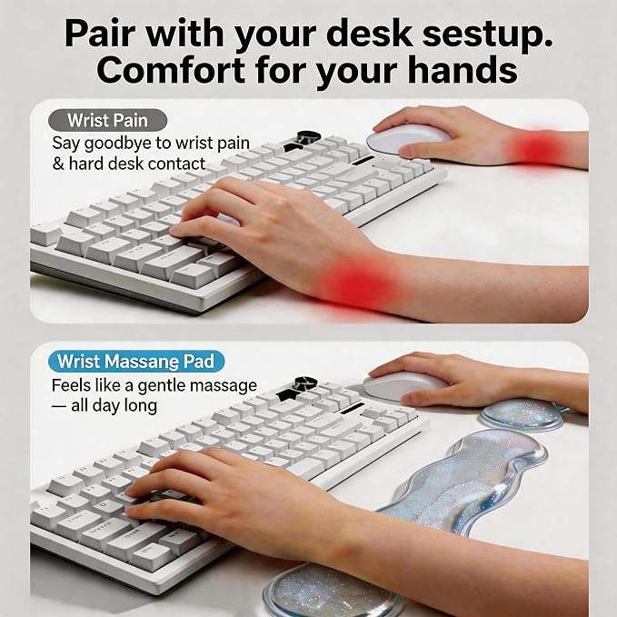 Wrist Rest for Keyboard and Mouse, Ergonomic Mouse Hand Rest Set, Cute Glitter Cloud Keyboard Pad with Wrist Support, Gel Desk Decor Accessories for Office Gaming School (Blue)
