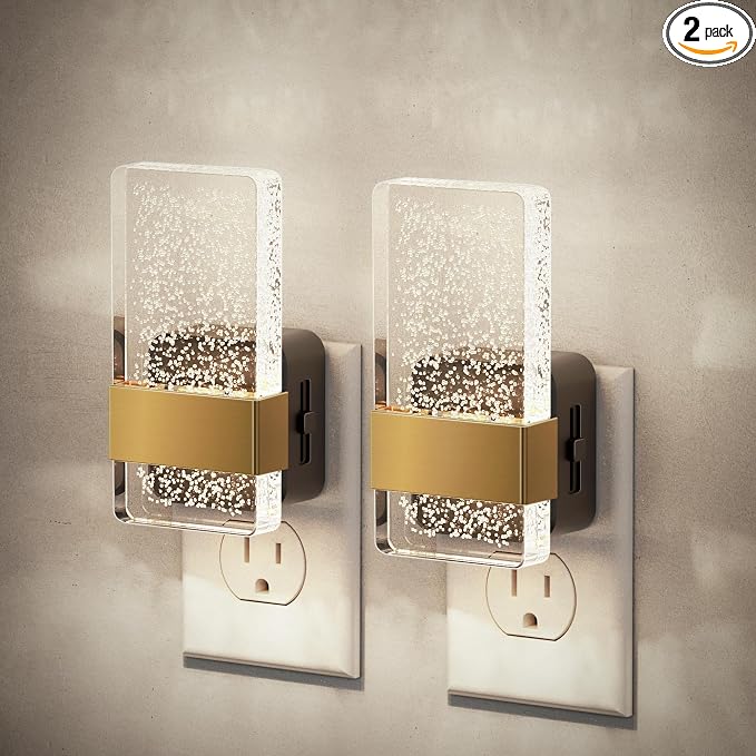 JandCase Night Lights Plug into Wall, Dusk to Dawn Sensor, 5000K White LED, Acrylic Bubble Design, 0-100lm Adjustable Brightness, 2-Pack for Bedroom, Bathroom, Living Room, Hallway