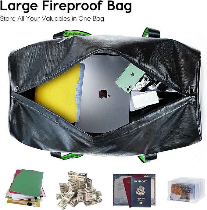 Viesembo Large Fireproof Document Bags, Fire Proof Safe For Home Documents | Waterproof, 24x14x12 In, Travel Duffel Bag, Lithium Battery Storage,Document Organizer, For Cash
