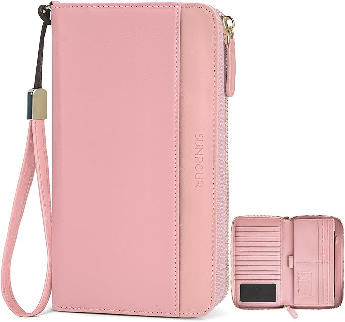 Large Travel Wallet for Women | RFID Blocking Zipper Wallet,Passport Holder Clutch with Wristlet