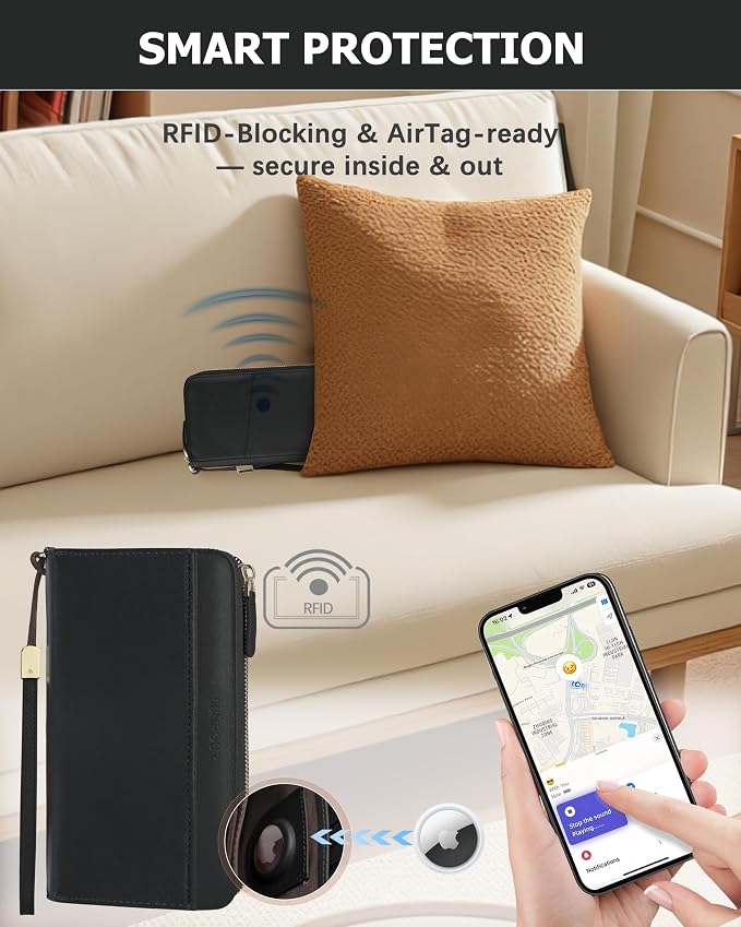 Large Travel Wallet for Women | RFID Blocking Zipper Wallet,Passport Holder Clutch with Wristlet