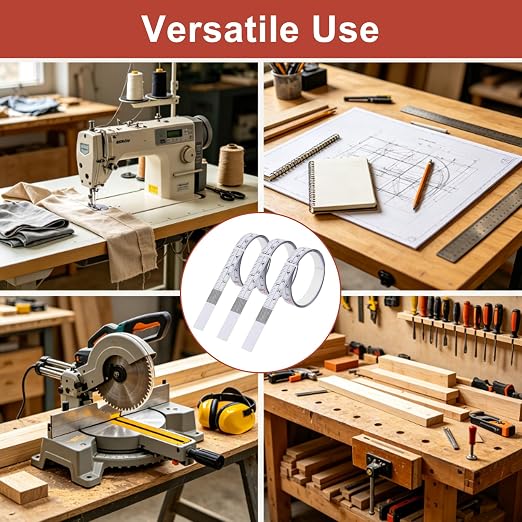 3 Pack Steel Self Adhesive Measuring Tape, Strong Adhesive, Cut to Length, High Visibility White Scale for Workbench, Sewing Machine and Drafting Table(1m)