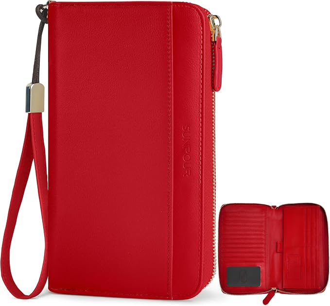 Large Travel Wallet for Women | RFID Blocking Zipper Wallet,Passport Holder Clutch with Wristlet