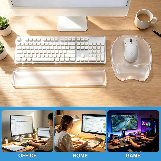 Gel Wrist Rest for Keyboard,Clear Keyboard Wrist Rest and Gel Mouse Pad Set | Ergonomic Gel Wrist Rest,Anti-Slip Keyboard Wrist Support and Mouse Wrist rest for Desktop Relieve Pain(Clear)
