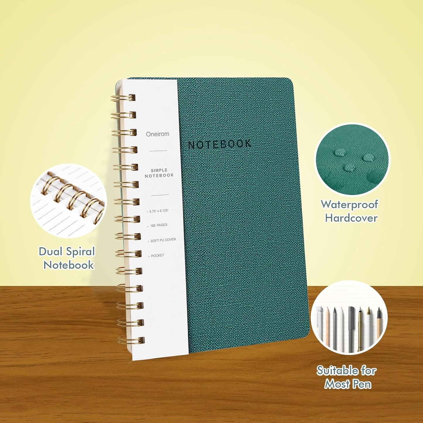 Lined Spiral Notebook College Ruled A5 Journal Book for Note Taking, 160 Pages Writing Journal for Office and Home School Supplies 5.75x8.125 inch (6pack-3Reefblue/3Green)
