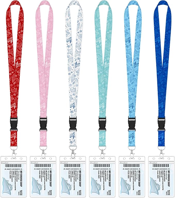 6 Pack Lanyards for Cruise Ship Cards with Waterproof ID Card Badge Holders for Royal Caribbean Cruise Essentials 2026（Ocean）