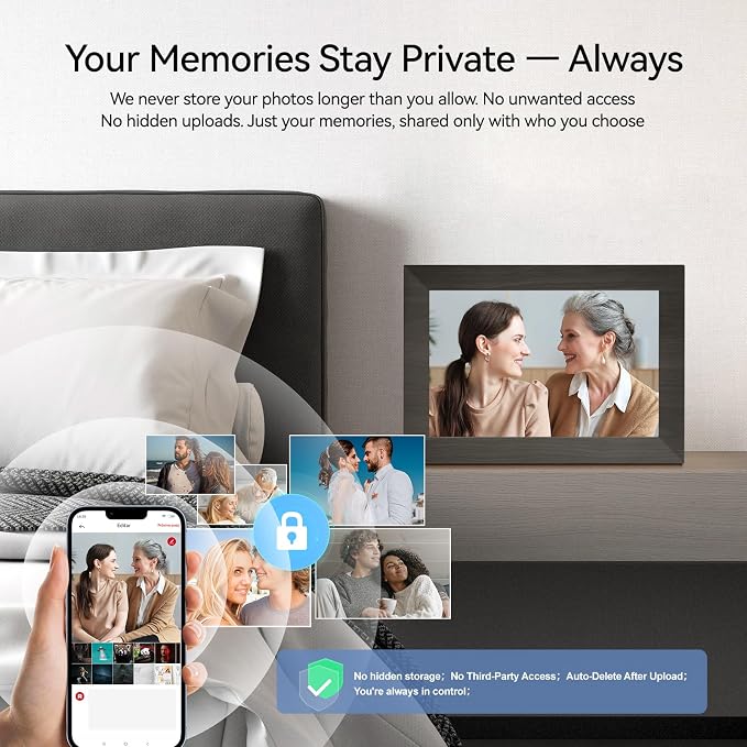 10.1 Inch Digital Picture Frame with 32GB Storage, WiFi Digital Photo Frame 1280x800 HD IPS Touchscreen, Easy Setup for Photo & Video Sharing via Free App, Black