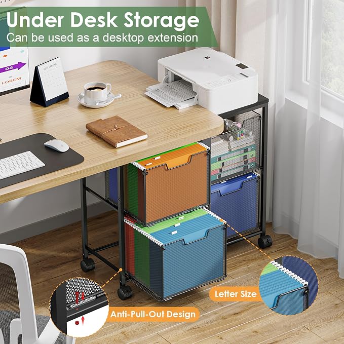 Sbanmao 4 Drawer Lateral File Cabinet, Mobile Filing Cabinet, Printer Stand with Wheels Under Desk Storage Office Storage Cabinet Fits Letter Size for Home Office, Black