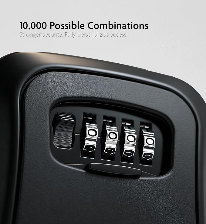Iron Lock® Medium Wall Mount Combination Key Lock Box, Outdoor (Black) | Screw-in wall mount (4 screws + 4 anchors) — not magnetic, does not hang; weather-resistant zinc alloy, includes key hanger