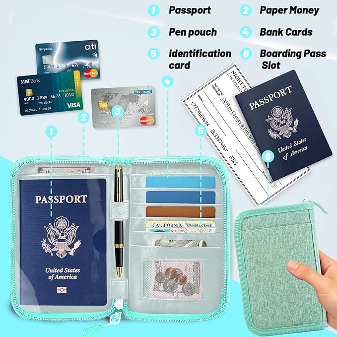 Passport Holder for Travel, RFID Blocking Wallet for Couples Men and Family | Multi-compartment organizer holds passports, cards, tickets, IDs and cash for women, couples and international family travel