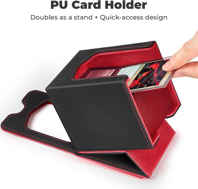 Fabmaker Deck Box Compatible with MTG Commander, (patent Pending) Magnetic Trading Card Storage Box with Comman-der, Fits 100 Double-Sleeved Cards, Card Box Compatible with Magic the Gathering, Red