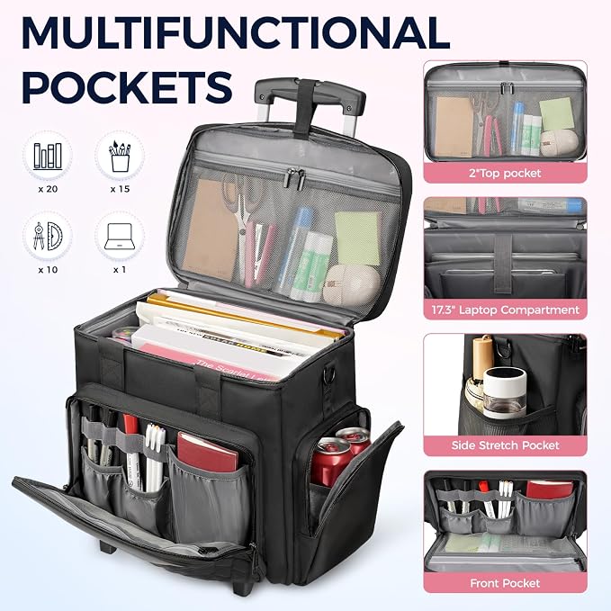 Ytonet X-Large Rolling Teacher Bag with Tote Bag, Rolling Cart for Teacher | Detachable Dolly, 17.3" Rolling Laptop Bag Women, Laptop Rolling Briefcase, Rolling Bag with Wheels, Teacher Supply Organizer