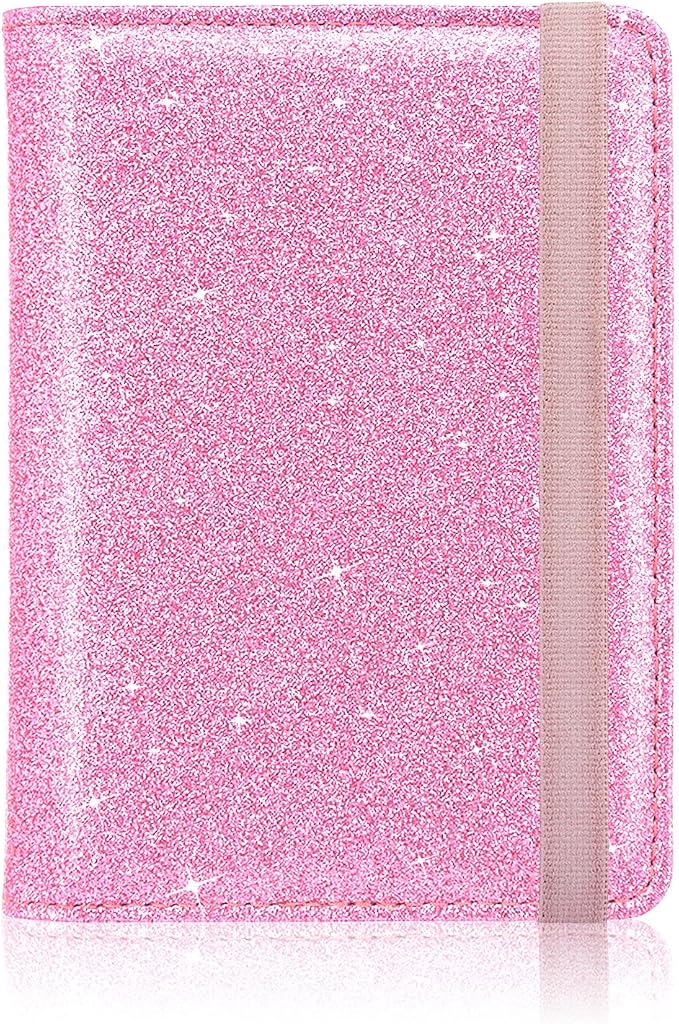 ACdream Passport Holder Cover, Leather Travel Wallet Case, RFID Blocking Document Organizer Protecrtor, with Slots for Credit Cards, Boarding Pass, for Women and Men, Glitter Pink