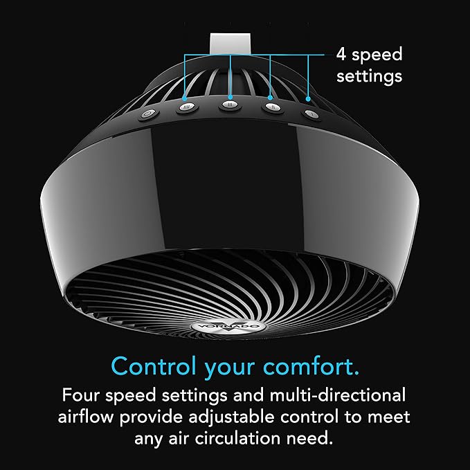 Vornado 660 Large Air Circulator Fan, 4-Speed, Whole Room Electric Fan with 90-Degree Tilt, Chrome Glide Bar, Quiet Cooling for Bedroom, Office, Dorm Room, Black Indoor