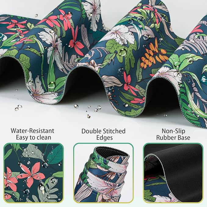 Desk Mat Floral, Large Gaming Mouse Pad with Wrist Rest, 4in1 XXL | Mousepad+Keyboard Wrist Rest+Mouse Pad Wrist Support+Cup Coaster Set Ergonomic Computer Desk Arm Wrist for Decor Office Women