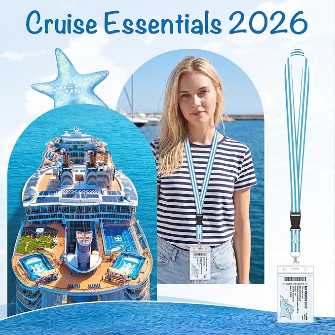 6 Pack Lanyards for Cruise Ship Cards with Waterproof ID Card Badge Holders for Royal Caribbean Cruise Essentials 2026（Stripes）