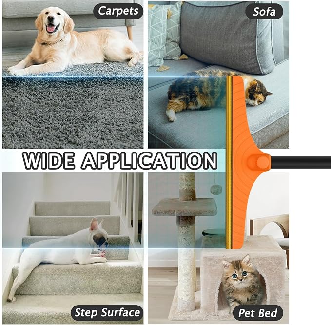 Carpet Rake for Pet Hair Removal Tool, Dog Cat Hair Remover for Furniture | 60'' Pet Hair Remover Broom for Pet Owner Reusable Hair Remover with Adjustable Handle, Carpet Brush for Rugs, Mats, Couch