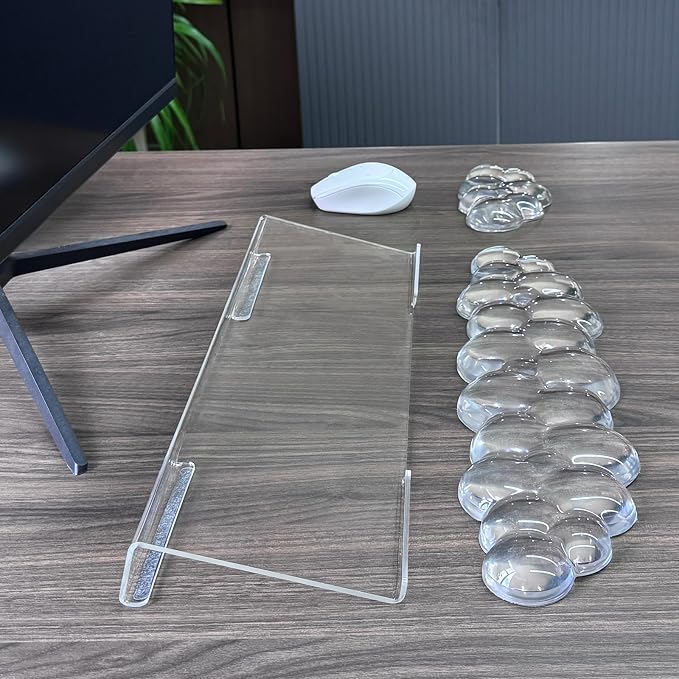 Acrylic Transparent Computer Keyboard Stand with Gel Cloud Keyboard and Mouse Wrist Rest, Ergonomic Tilting 3-in-1 Set, Relieves Painful Typing, for Office/Computer/Laptop/Gaming