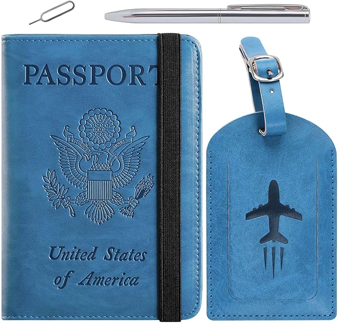 Passport Holder With Luggage Tag, Travel Essentials, Passport Cover | Passport Wallet, Travel Accessories, RFID Blocking, Synthetic Leather Card Case, International Must Haves, For Women Men