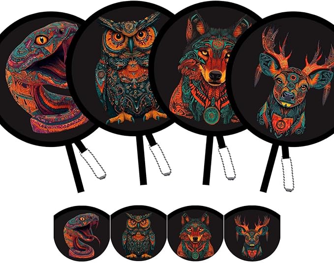 4 Pack Animal Foldable Hand Fans – Pocket-Sized Round Fans for Men & Women, Portable Cooling Fan for Travel, Concerts, Graduation, Indoor & Outdoor Use (Black)