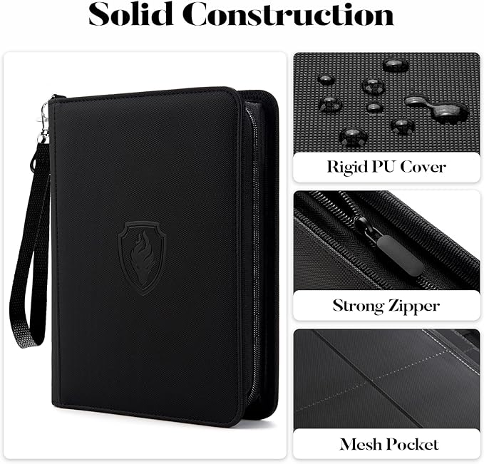 Fabmaker Premium 4 Pocket Zip Card Binder, Trading Card Binder for 320 Cards, Portable PU Card Collection Binder, Collector Card Album Folder for Game & Sports Cards, Navy Blue