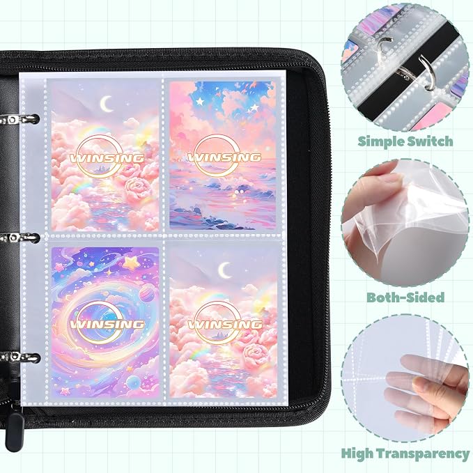 Card Binder 4 Pocket, 400 Pockets Card Holder Compatible with Game Cards Gift for Girls, Trading Card Binder Album Case Book Storage CCG, MTG, Baseball, Football, Sports - Small,Pink White