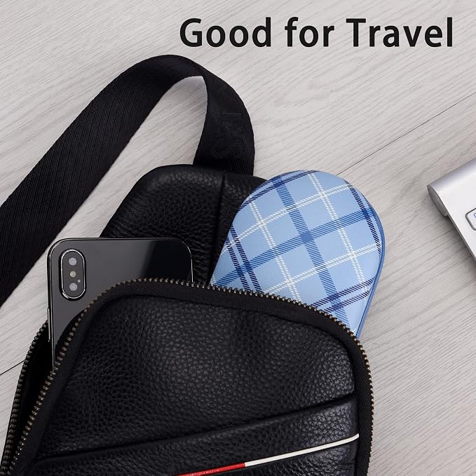 Muf 2 in 1 Contact Lens Case and Glasses Case, Double Sided Design with Mirror, Portable Travel Kit with Tweezer, Remover and Solution Bottle, Blue Plaid