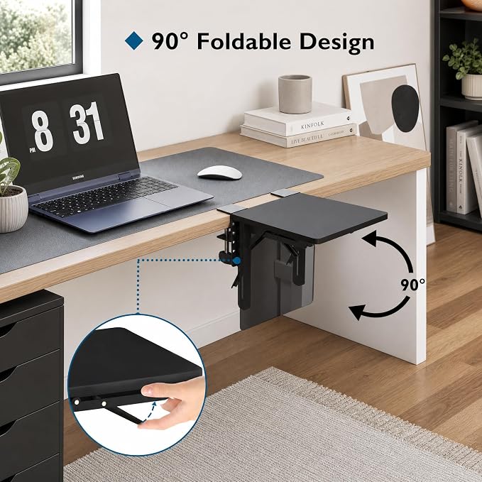 BONTEC Ergonomic Desk Extender Tray, 9.5"x9.1" Wrist Rest Shelf, Black | 90°Foldable Elbow Support, Table Mount Arm, Clamp on Computer Arm Rest for Desk, Office & Home Use,Durable Easy to Install