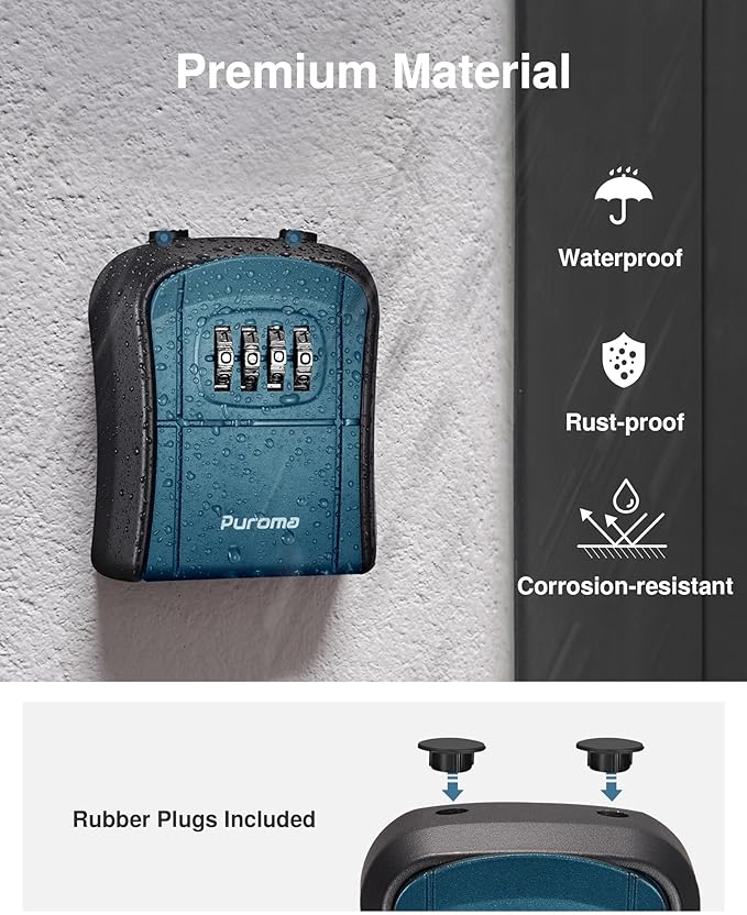 Puroma Key Lock Box, Portable Combination Lockbox Wall-Mounted Key Storage Box for House Keys, Resettable Code Safe Security Lock Box for Home Office Apartment Spare Key Storage (1 Pack, Peacock Blue)