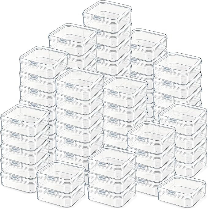 Jetec 60 Pieces Mini Plastic Clear Beads Storage Containers Box for Collecting Small Items, Beads, Jewelry, Business Cards, Game Pieces, Crafts (2.1 x 2.1 x 0.8 Inch)