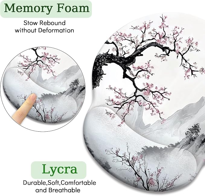 LIMKRIAN Japanese Ergonomic Mouse Pad with Gel Wrist Rest, 9.8 x 8.6 in | Non-Slip PU Base, Smooth Surface, Cooling Gel Eases Wrist Pain, Comfort Wrist Support Computer Office Desk Accessories Decor