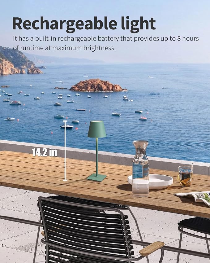 KDG 2 Pack Cordless Green Table Lamps, Rechargeable Portable LED Desk Lamps | 4000mAh Battery Operated 3 Color Stepless Dimming Up for Restaurant, Bedroom, Outdoor Party, Camping, Coffee Shop, Nightlight