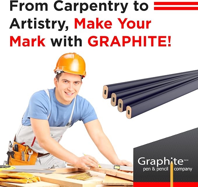 GRAPHITE Hard Lead Carpenter Pencil #2 Lumber Pencil (1) Pack of 12 PCS - Industrial Pencil Wood Flooring Marker for Wood Working Tools Marking & Concrete Marking - Blue
